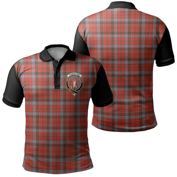 Robertson Weathered Tartan Crest Polo Shirt Black Neck Style