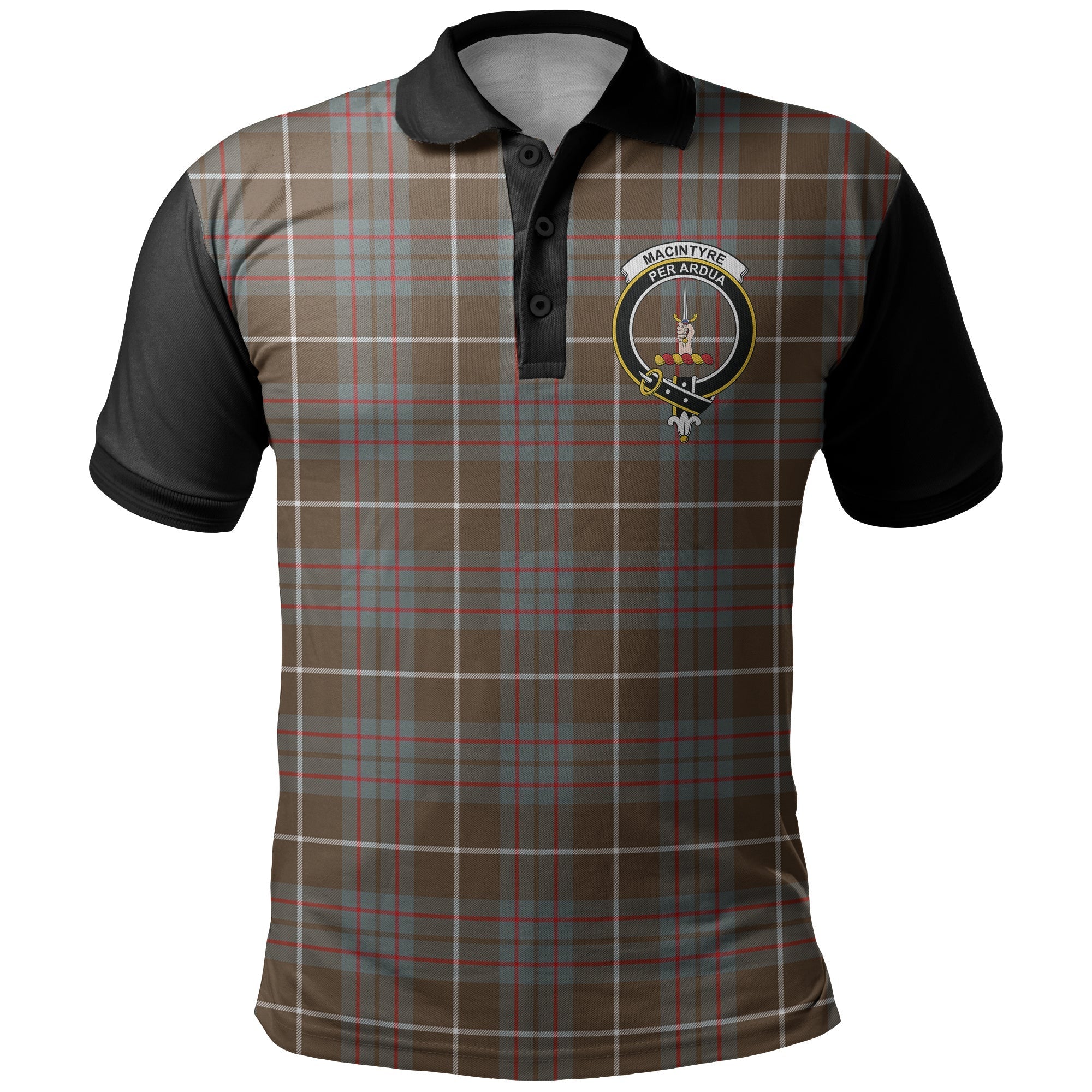 MacIntyre Hunting Weathered Tartan Crest Polo Shirt Black Neck Style