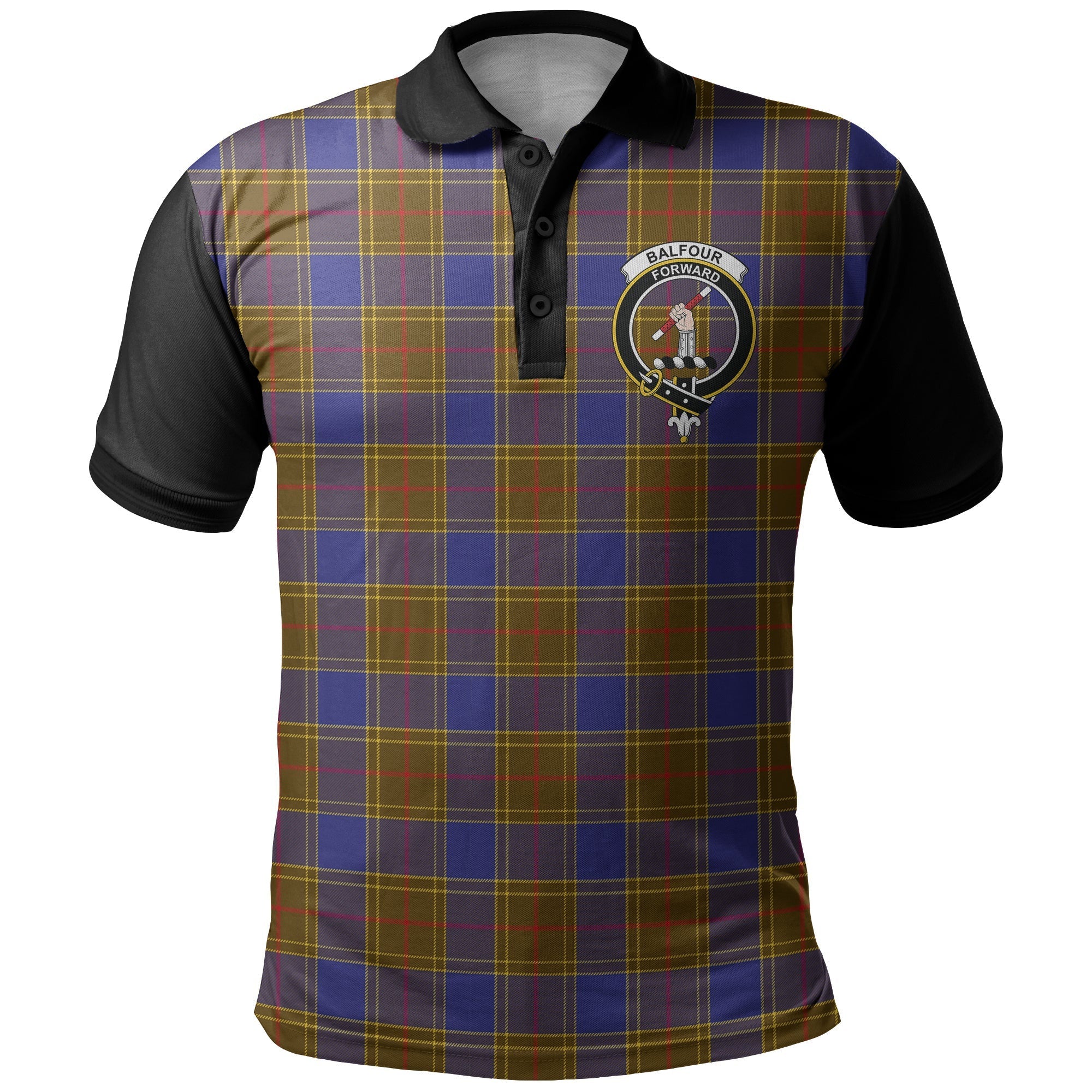 Balfour Modern Tartan Crest Polo Shirt Black Neck Style