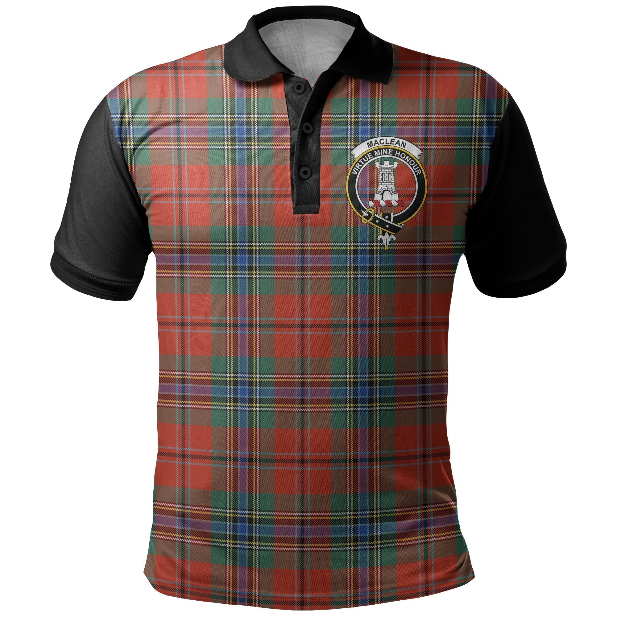 MacLean of Duart Ancient Tartan Crest Polo Shirt Black Neck Style