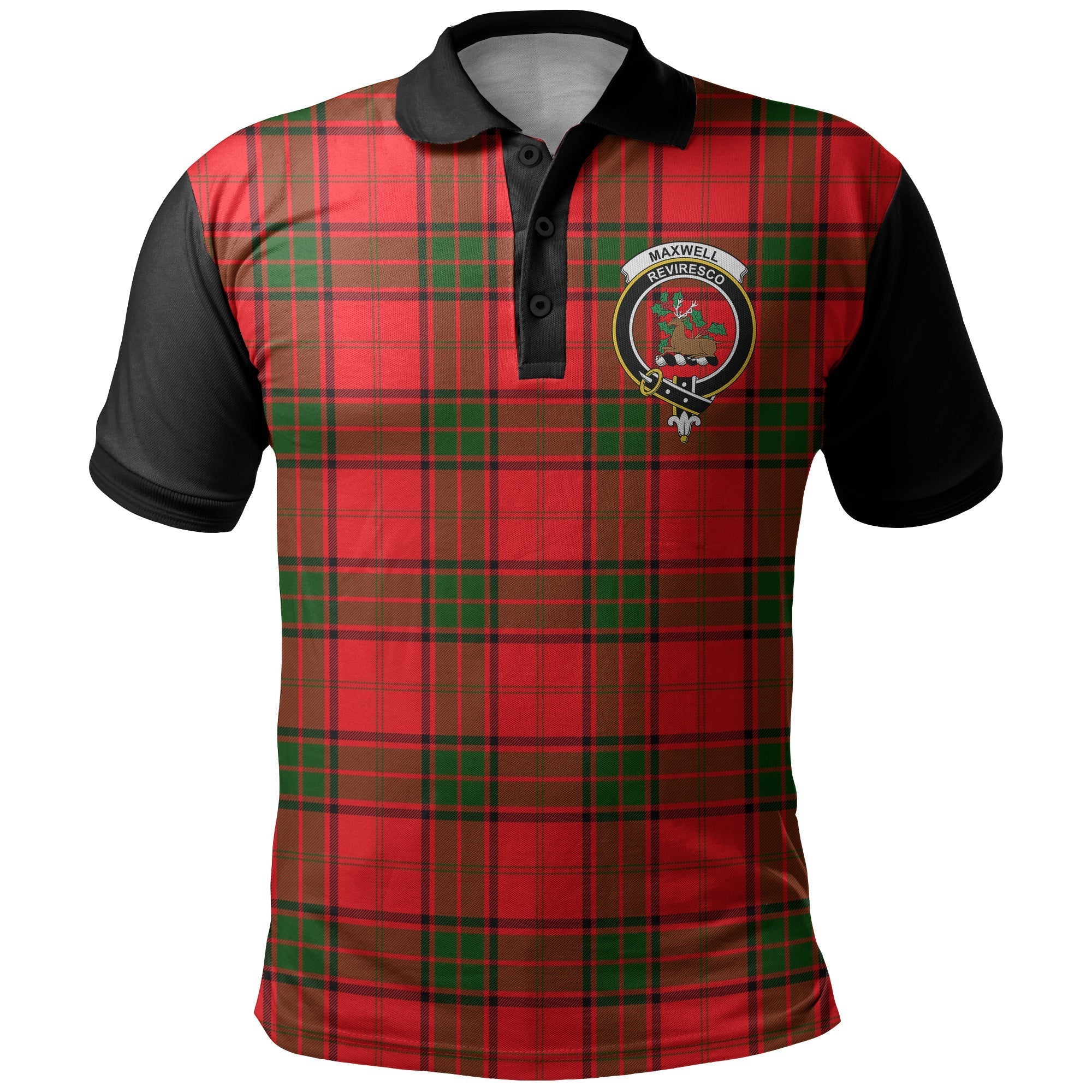 Maxwell Modern Tartan Crest Polo Shirt Black Neck Style