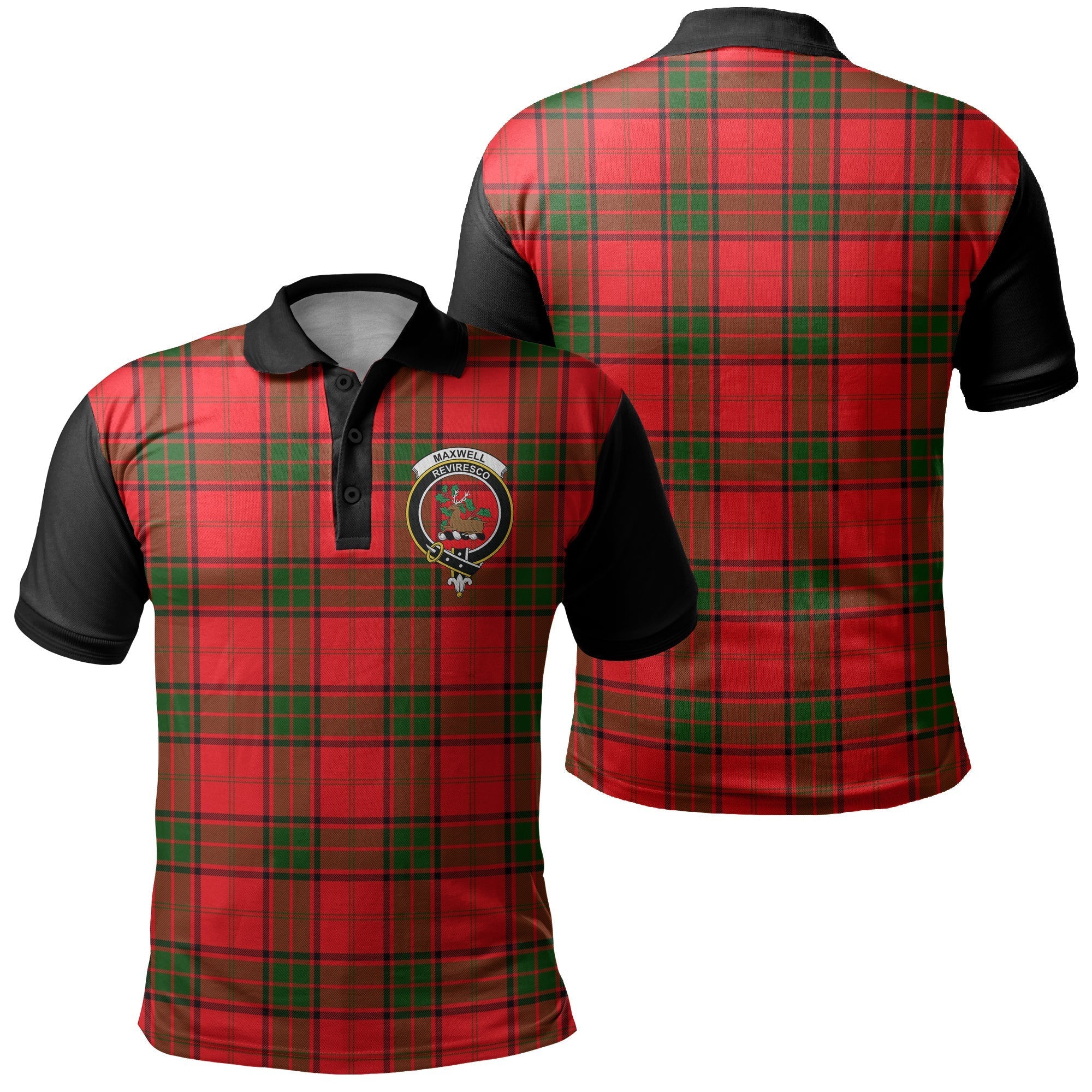 Maxwell Modern Tartan Crest Polo Shirt Black Neck Style