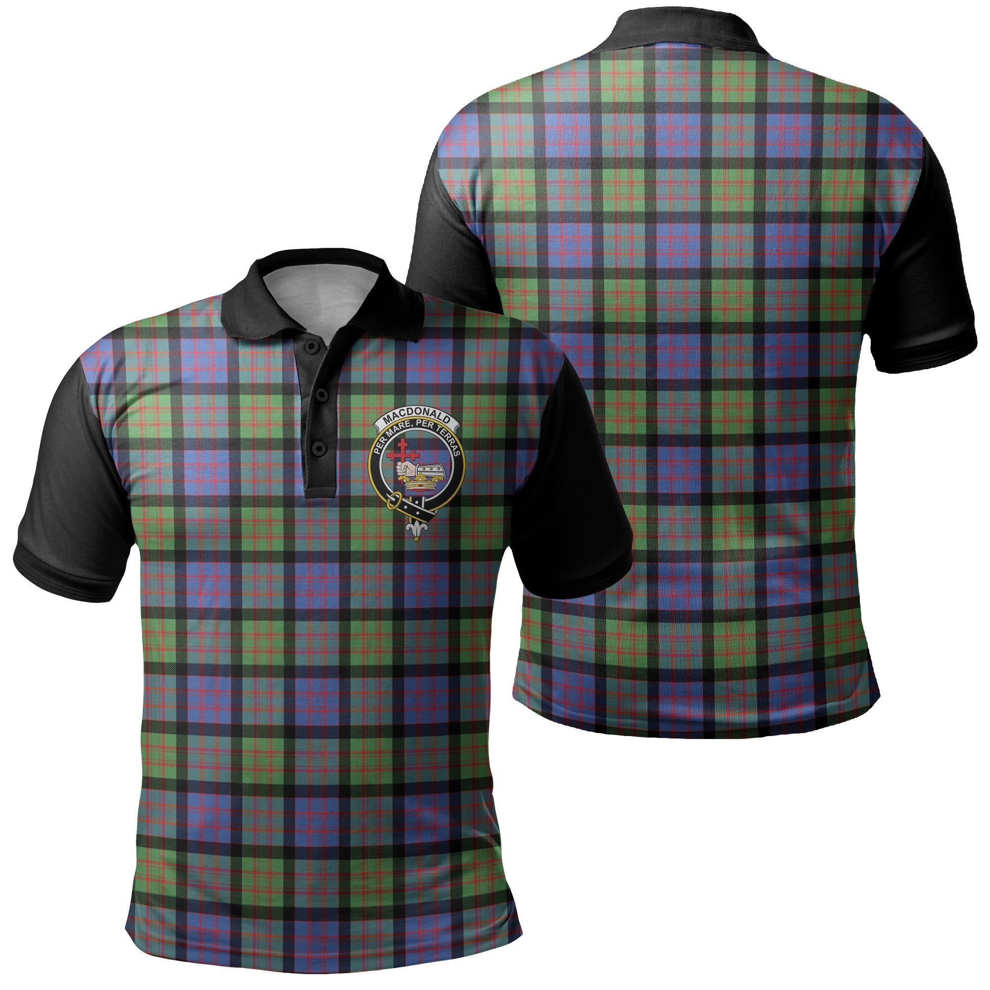 MacDonald Ancient Tartan Crest Polo Shirt Black Neck Style