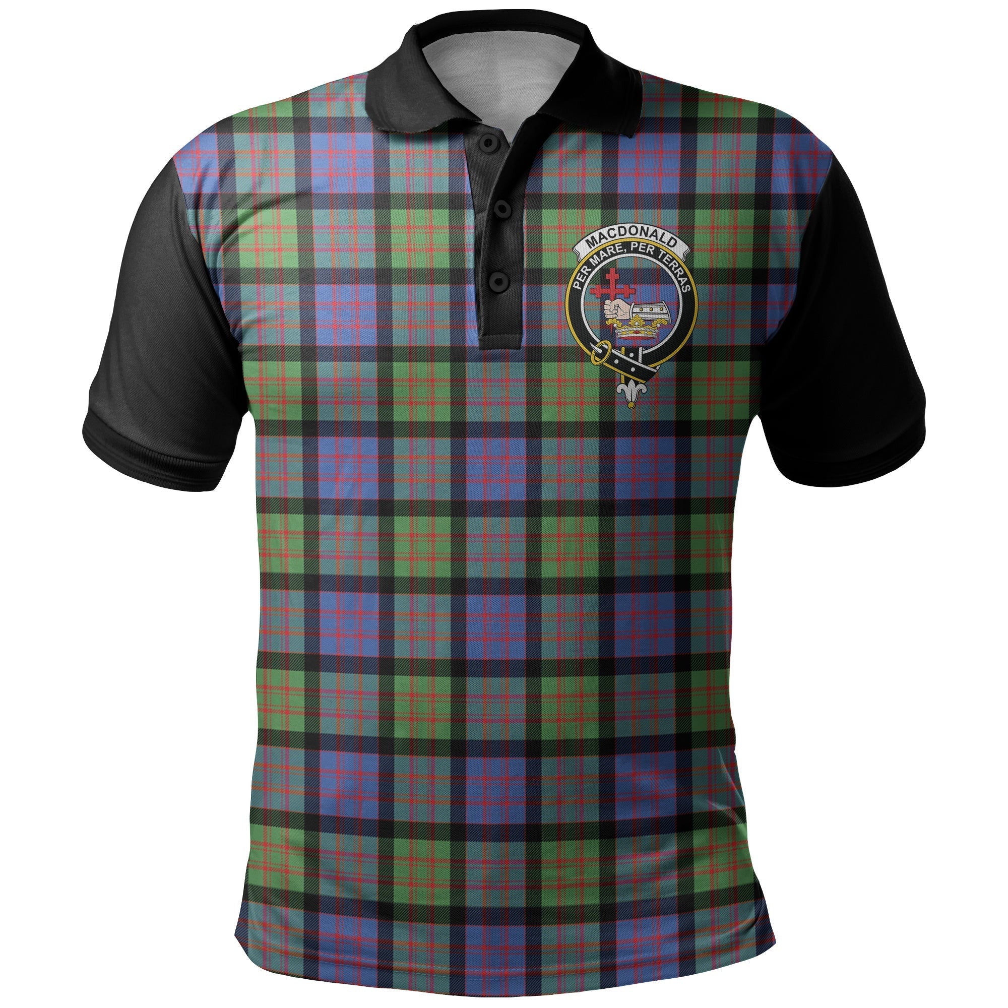 MacDonald Ancient Tartan Crest Polo Shirt Black Neck Style