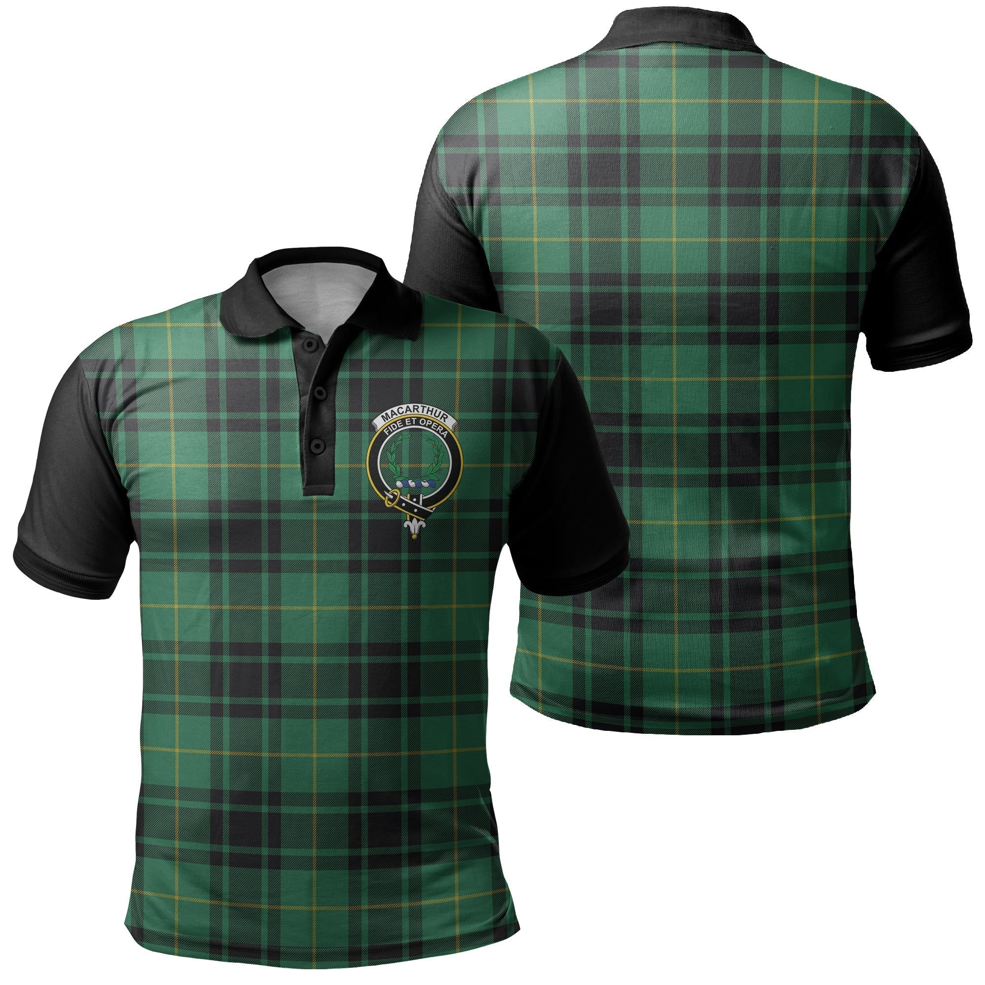 MacArthur Ancient Tartan Crest Polo Shirt Black Neck Style