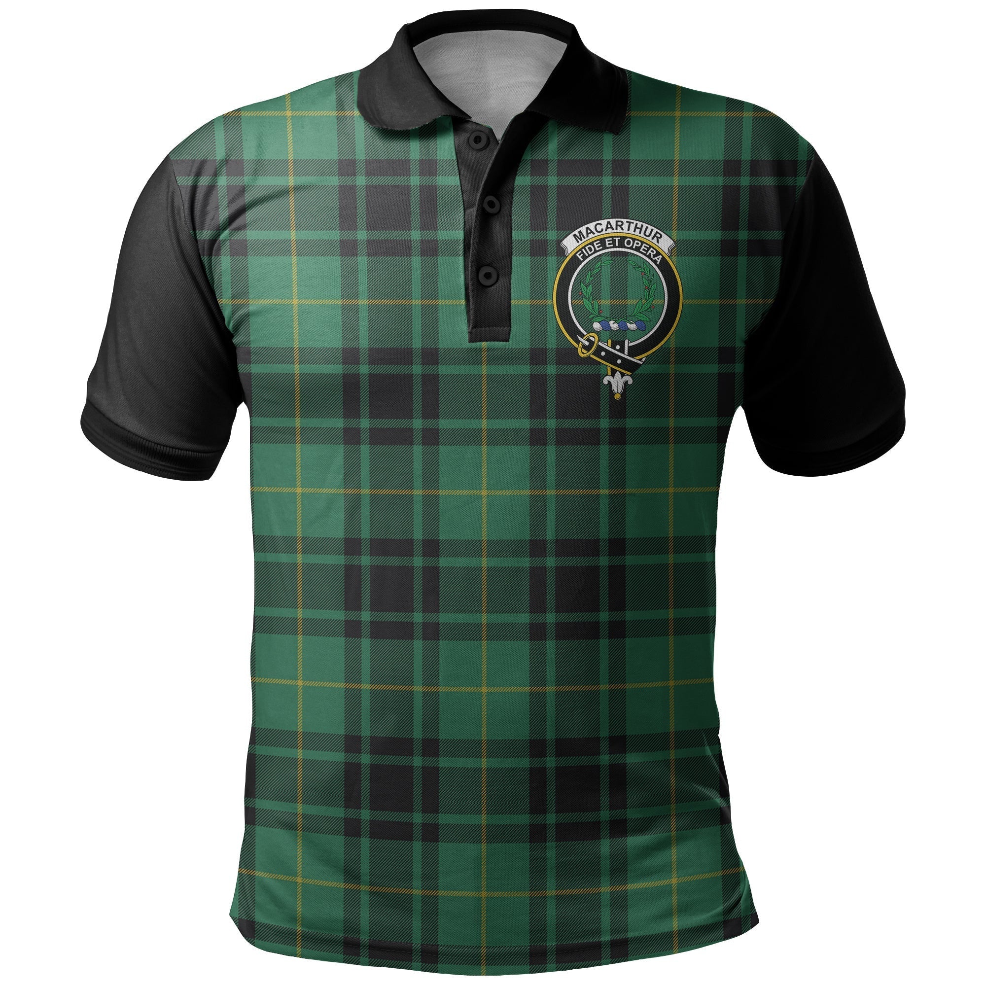 MacArthur Ancient Tartan Crest Polo Shirt Black Neck Style