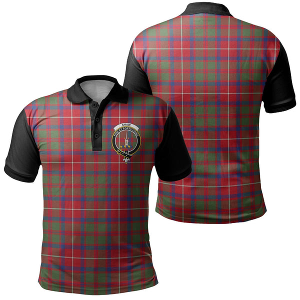 Shaw Red Modern Tartan Crest Polo Shirt Black Neck Style