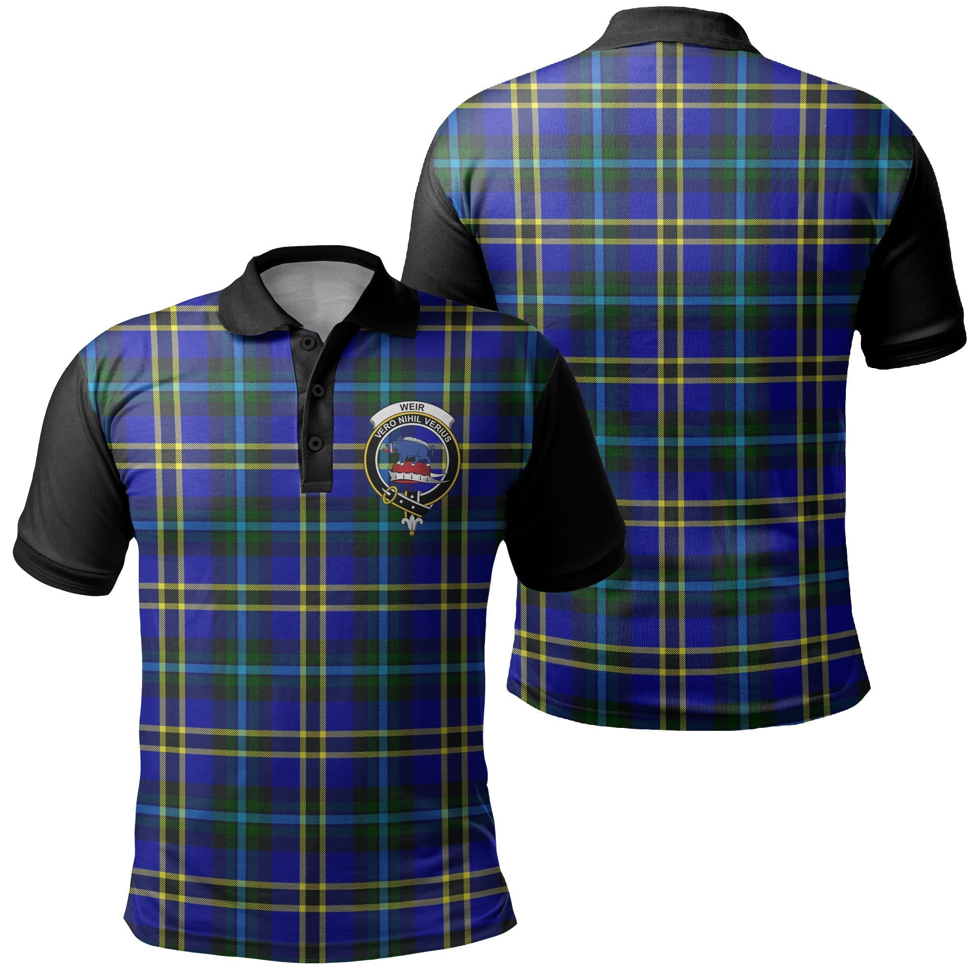 Weir Modern Tartan Crest Polo Shirt Black Neck Style