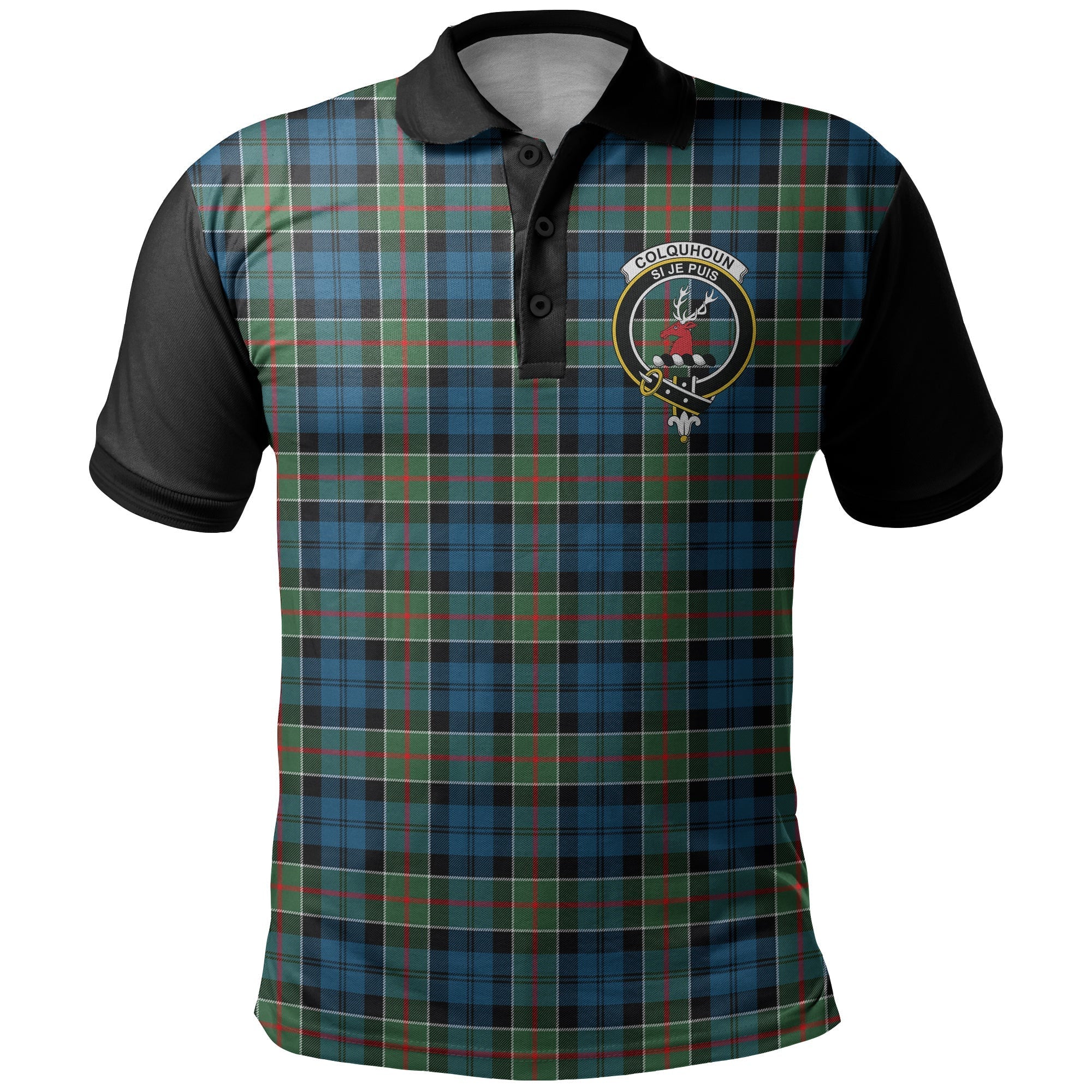 Colquhoun Ancient Tartan Crest Polo Shirt Black Neck Style