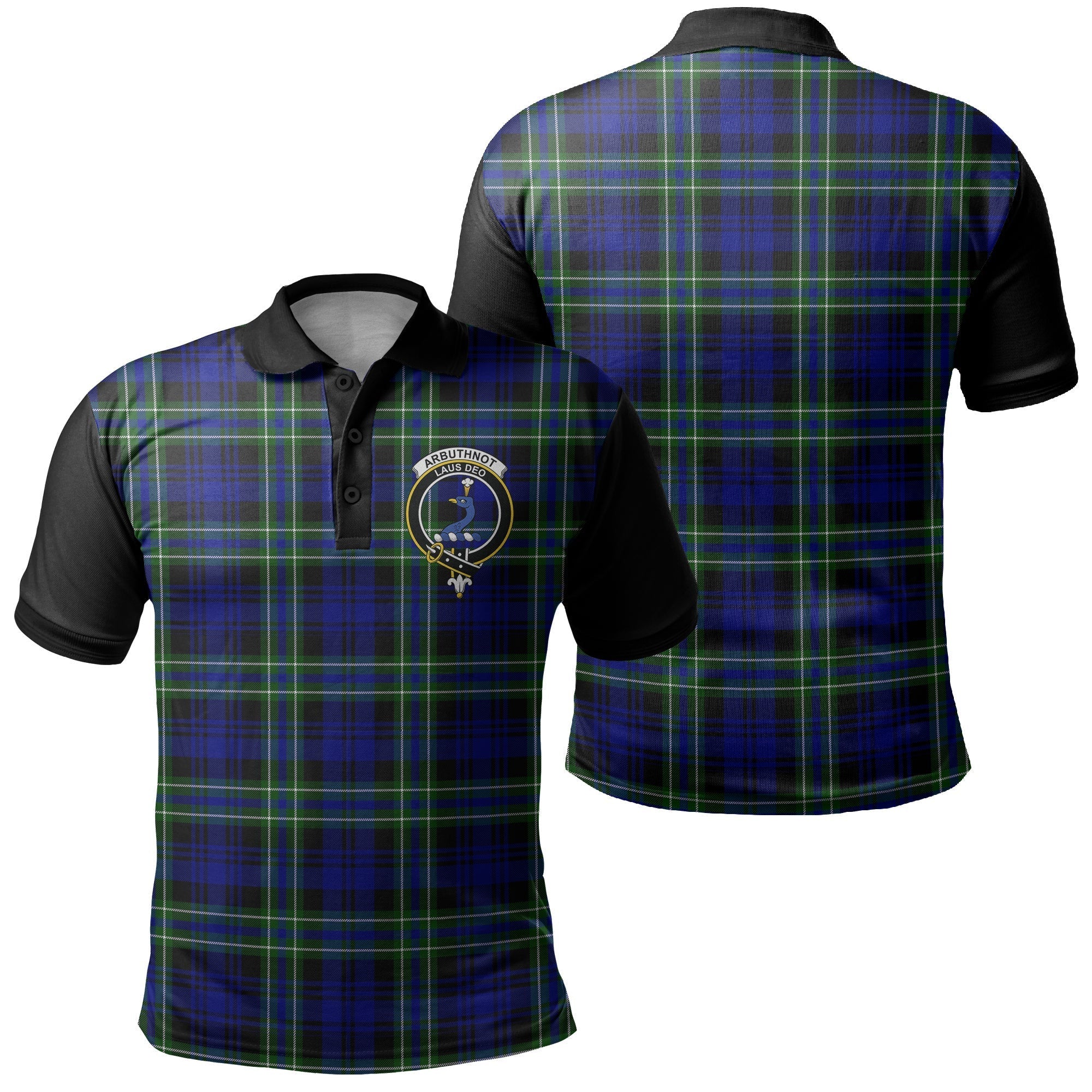 Arbuthnot Modern Tartan Crest Polo Shirt Black Neck Style