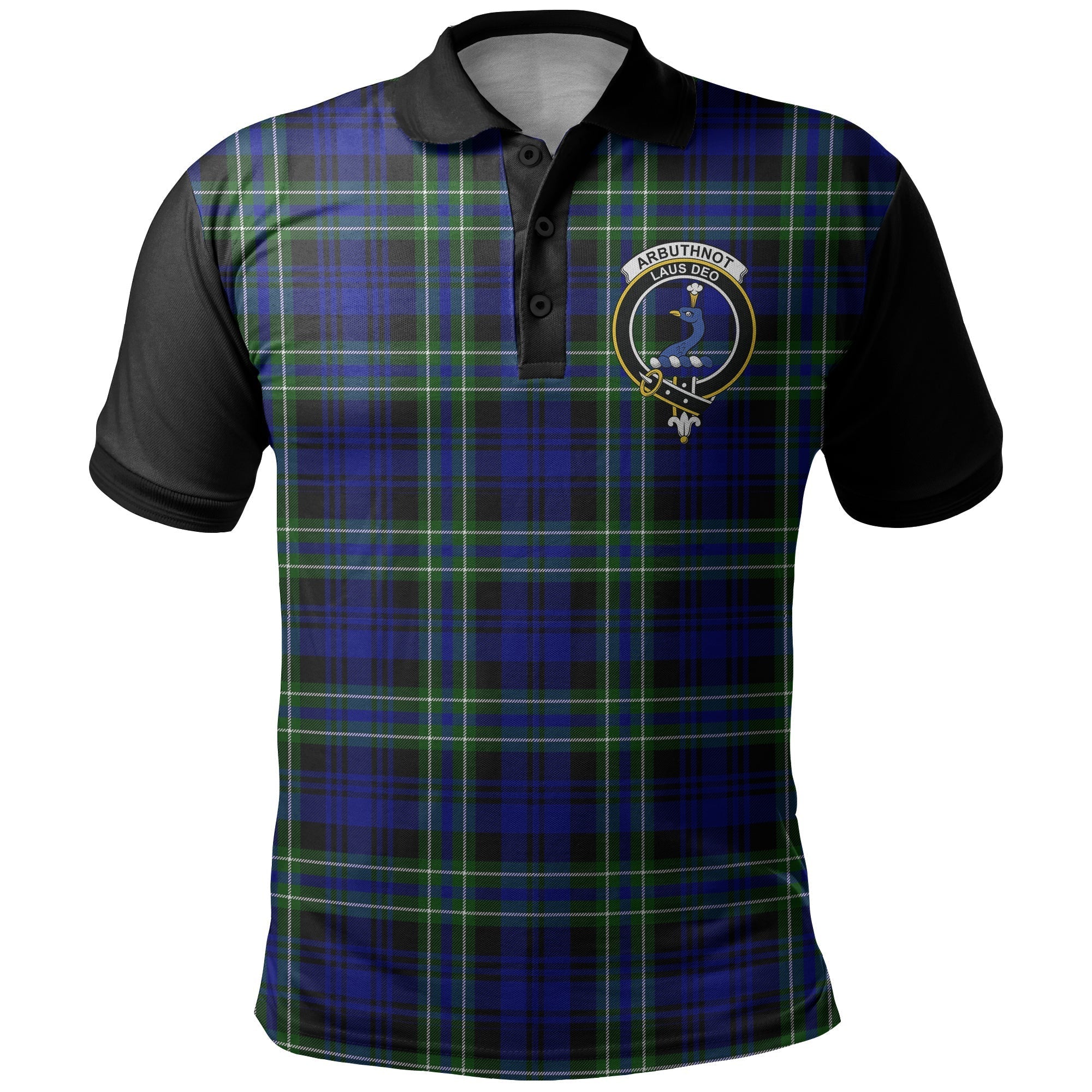 Arbuthnot Modern Tartan Crest Polo Shirt Black Neck Style