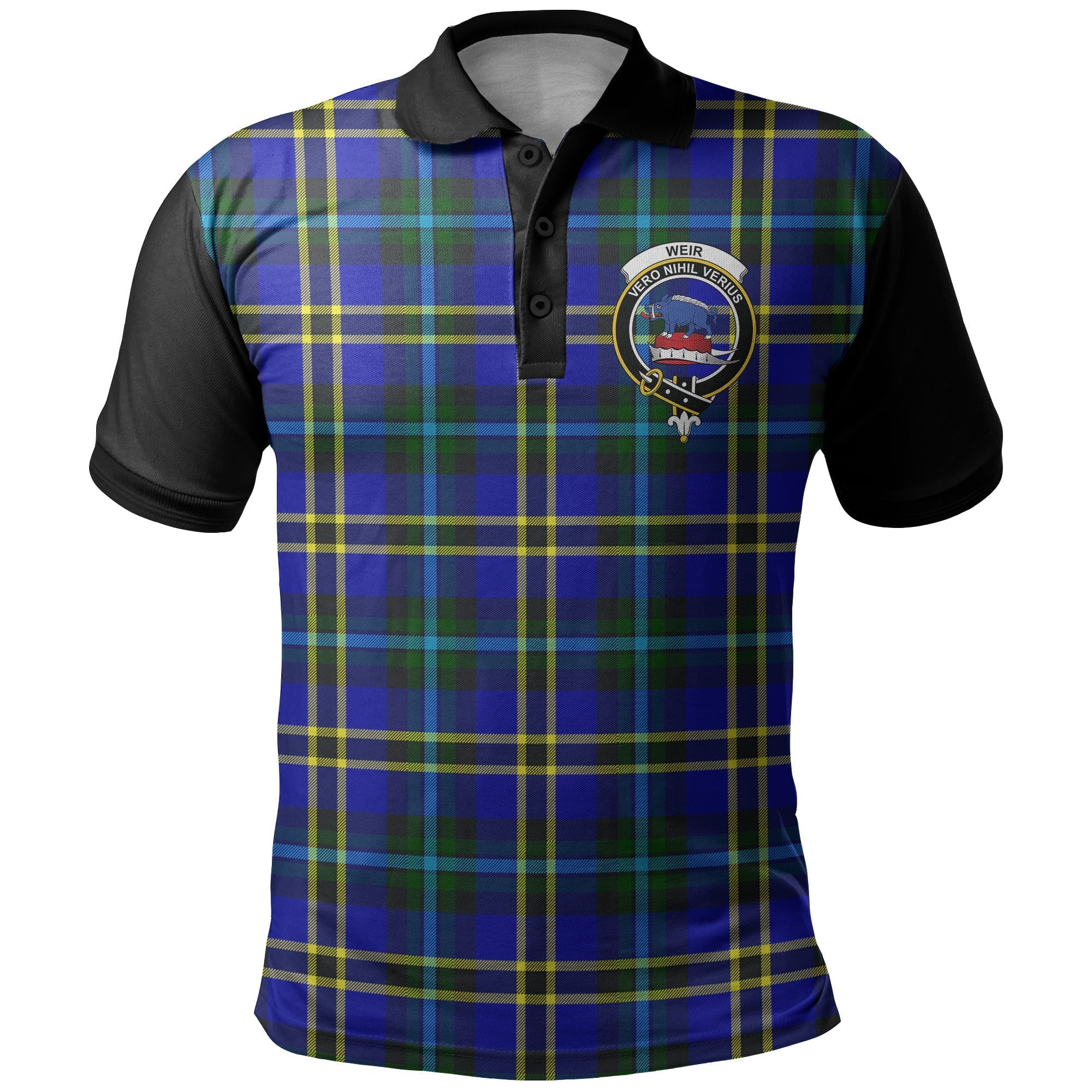 Weir Modern Tartan Crest Polo Shirt Black Neck Style