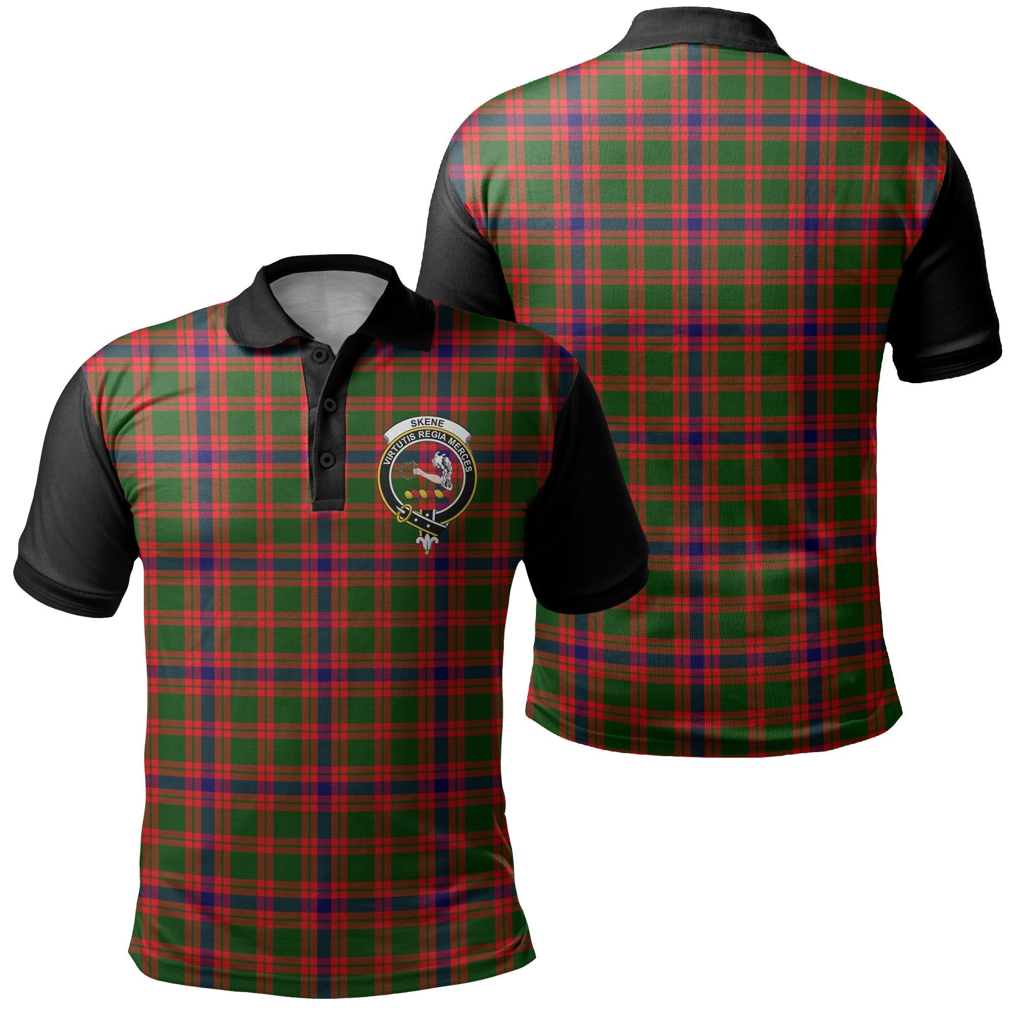 Skene Modern Tartan Crest Polo Shirt Black Neck Style