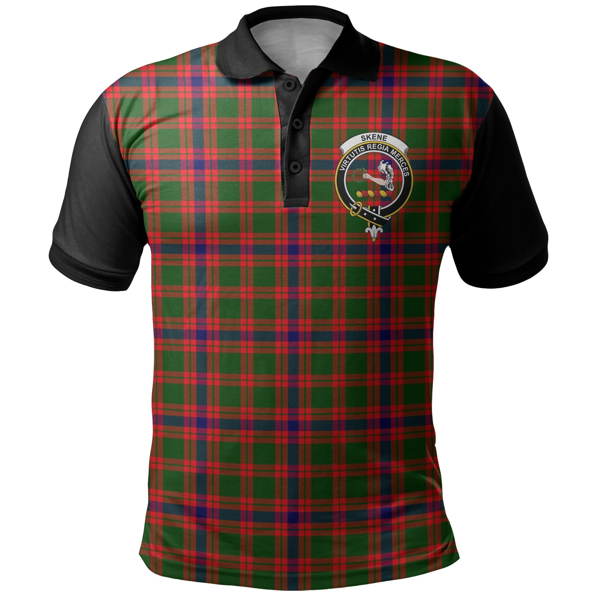 Skene Modern Tartan Crest Polo Shirt Black Neck Style