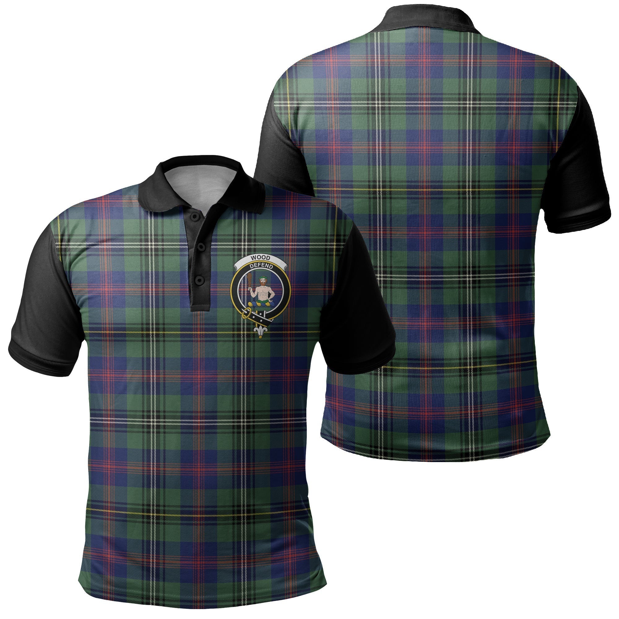 Wood Modern Tartan Crest Polo Shirt Black Neck Style
