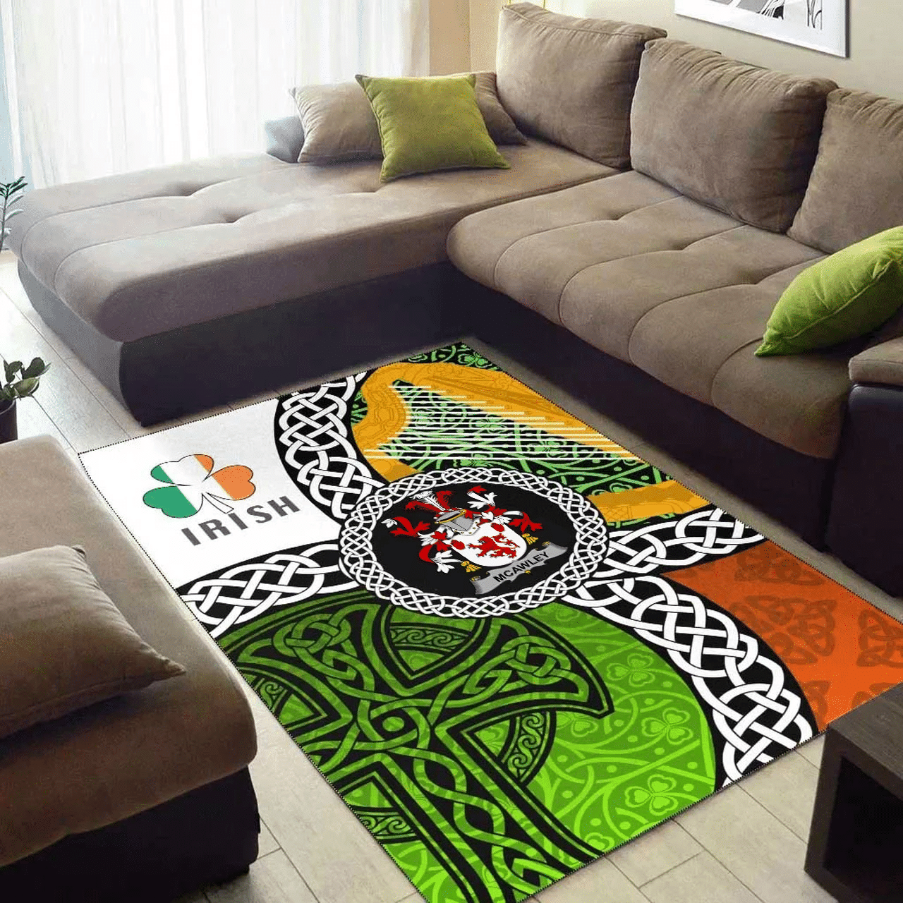 Ireland Area Rug - McAwley or McCawley Family Crest Area Rug - Ireland With Circle Celtics Knot