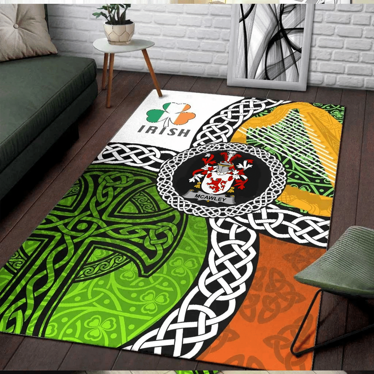 Ireland Area Rug - McAwley or McCawley Family Crest Area Rug - Ireland With Circle Celtics Knot