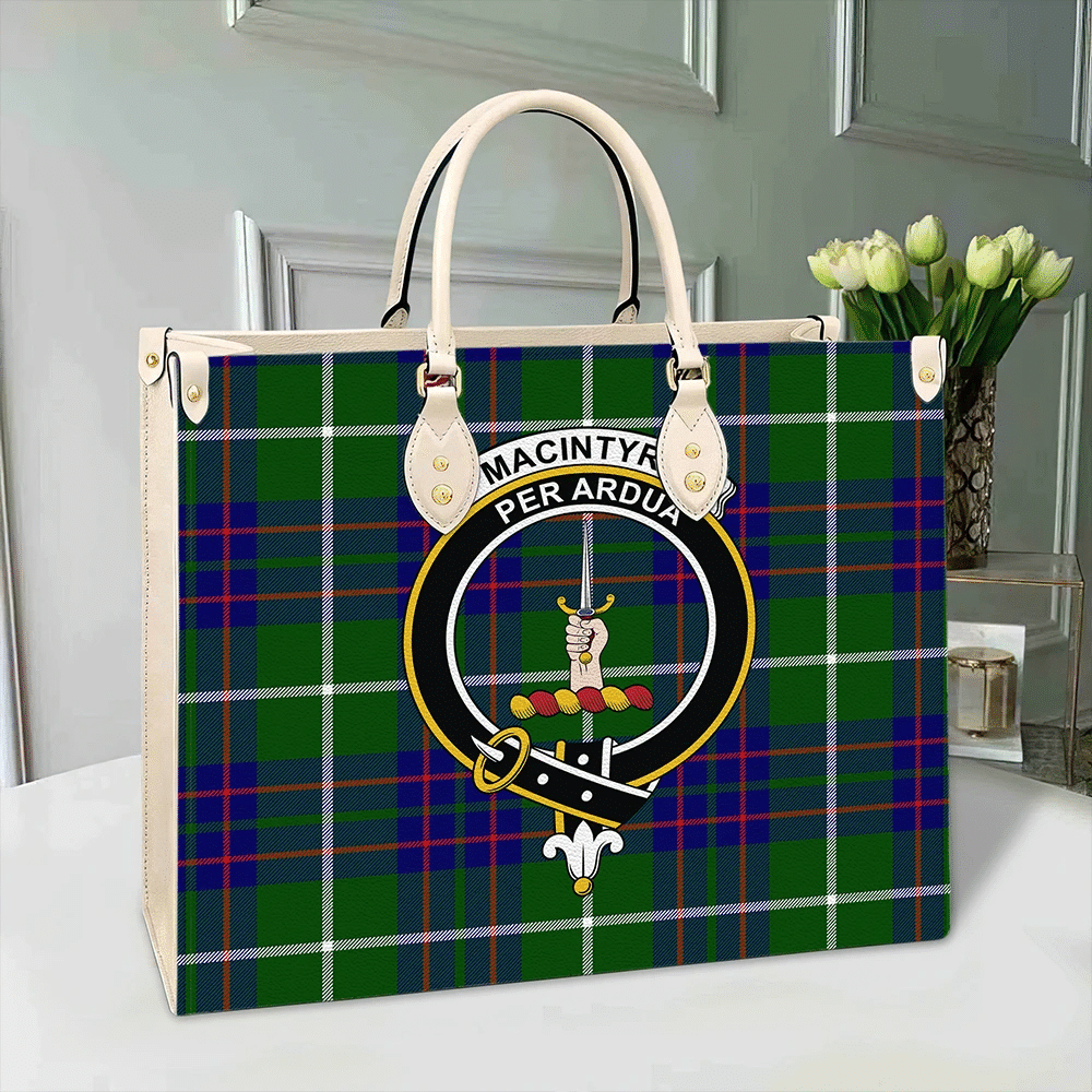 MacIntyre Hunting Modern Tartan Crest Leather Bag