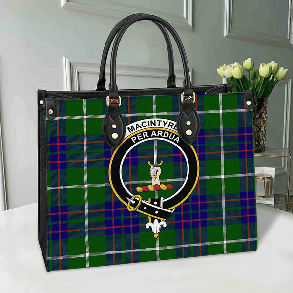 MacIntyre Hunting Modern Tartan Crest Leather Bag