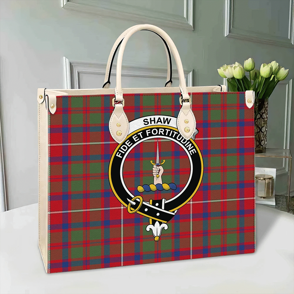 Shaw Red Modern Tartan Crest Leather Bag