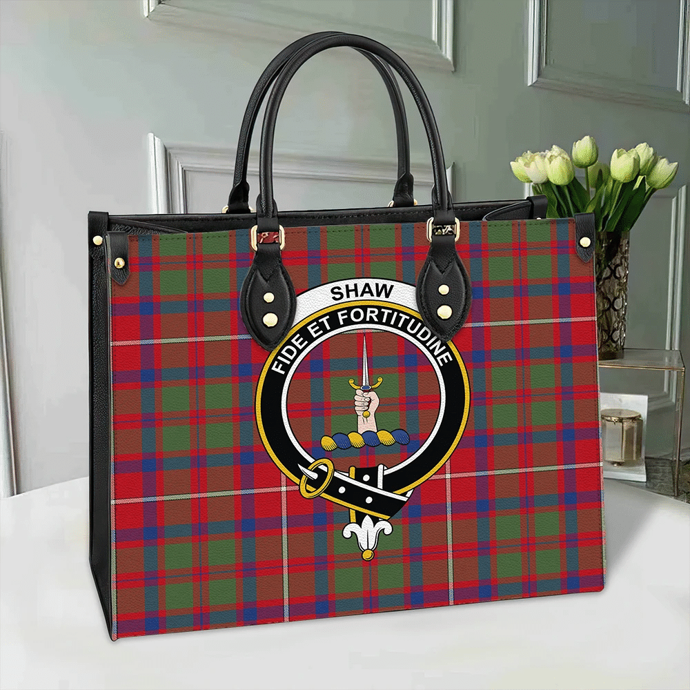 Shaw Red Modern Tartan Crest Leather Bag