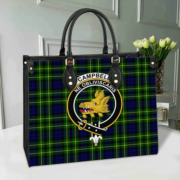 Campbell of Breadalbane Modern Tartan Crest Leather Bag