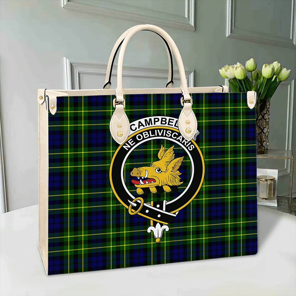 Campbell of Breadalbane Modern Tartan Crest Leather Bag