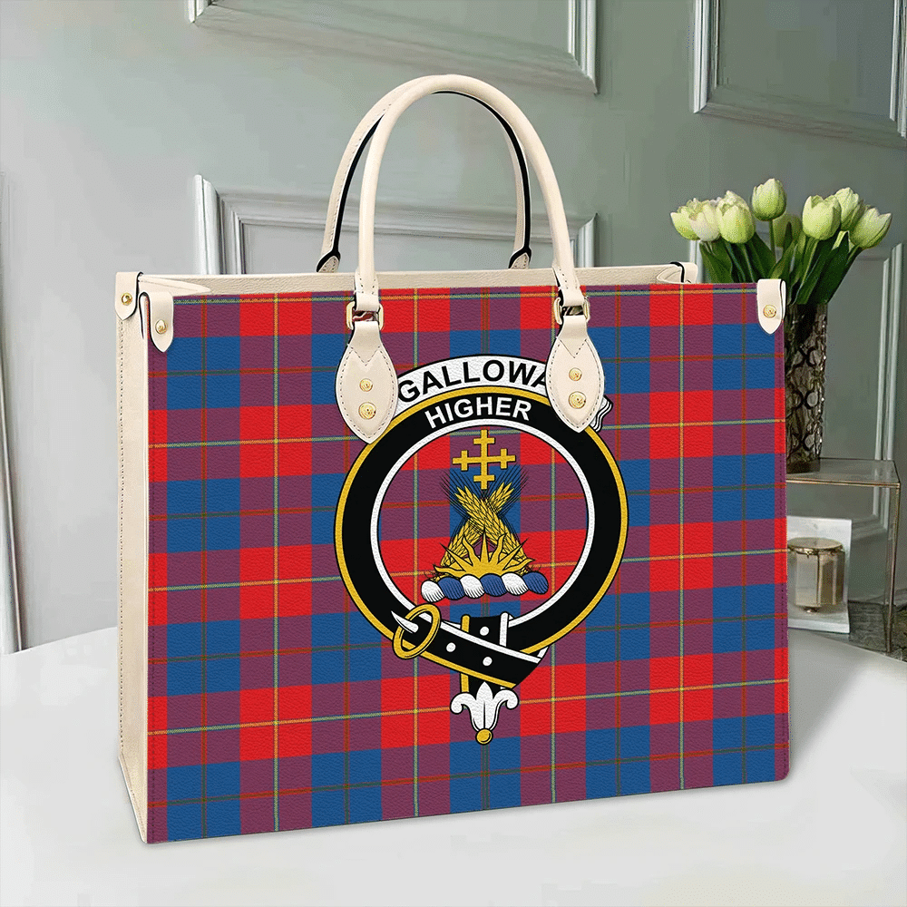 Galloway Red Tartan Crest Leather Bag