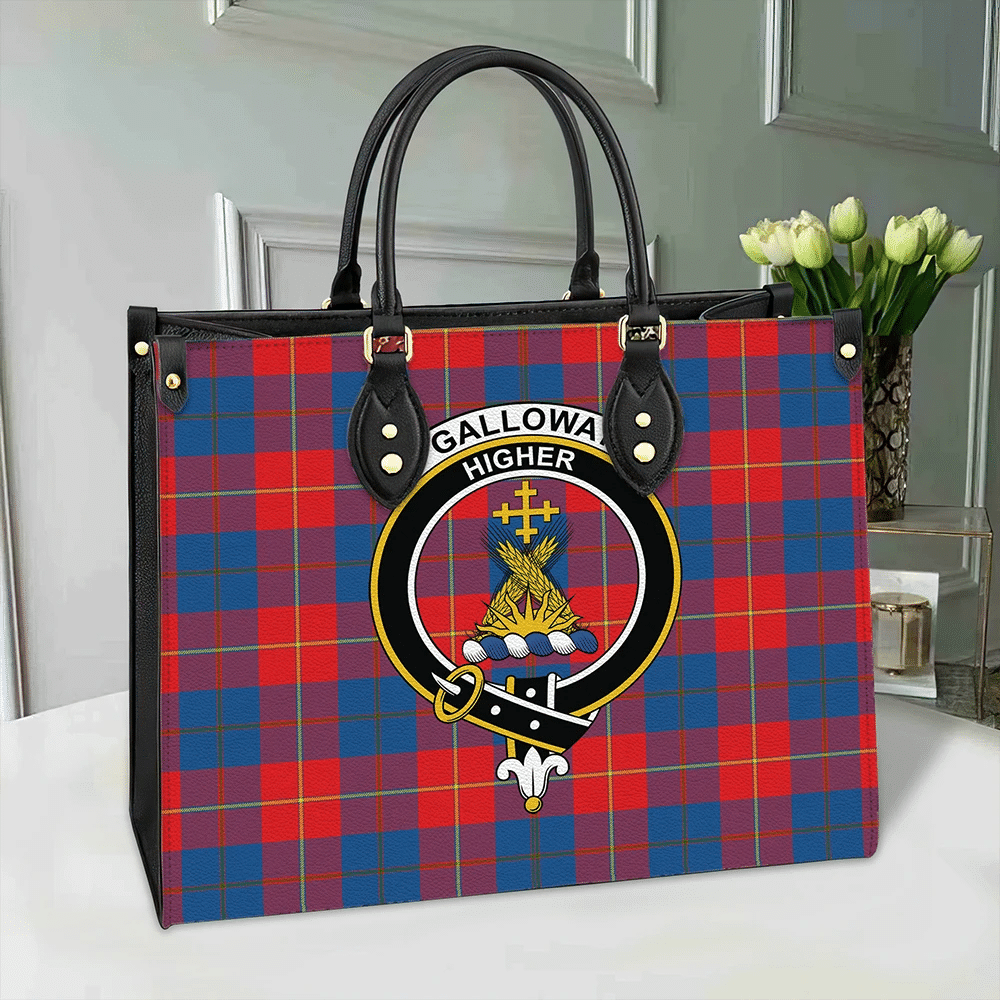 Galloway Red Tartan Crest Leather Bag