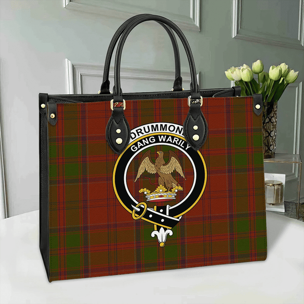 Drummond Clan Tartan Crest Leather Bag