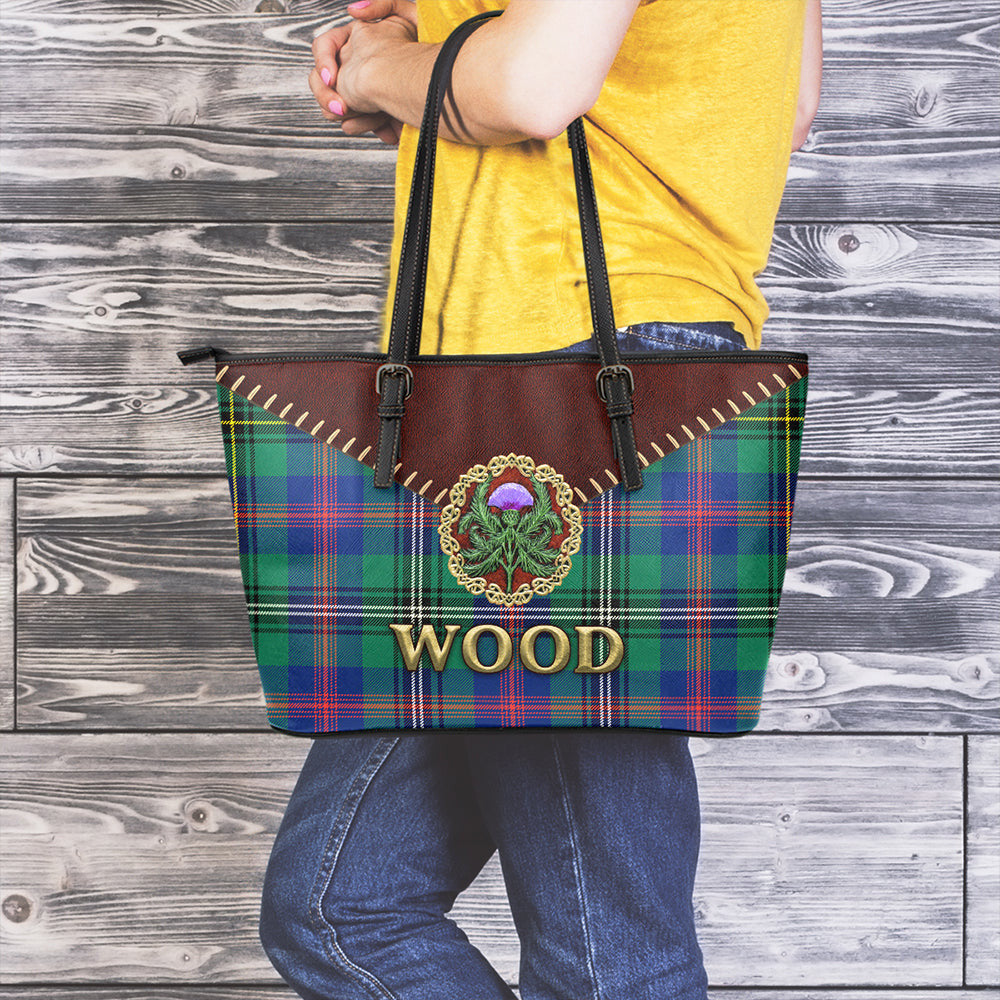 Wood Modern Tartan Leather Tote Bag Thistle Noble Style