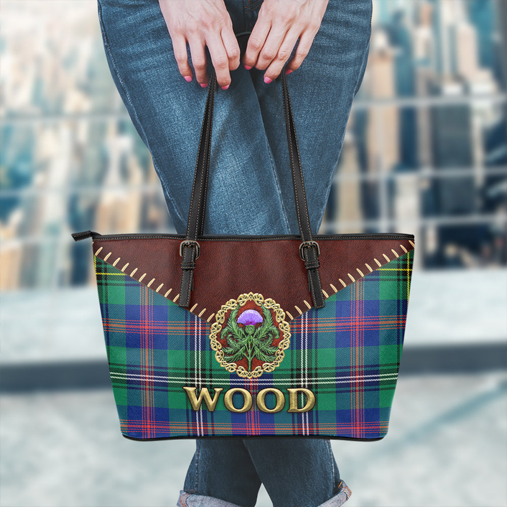 Wood Modern Tartan Leather Tote Bag Thistle Noble Style