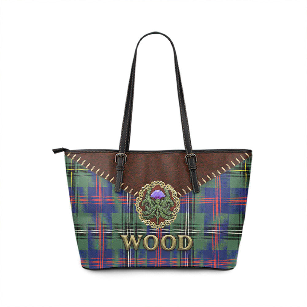 Wood Modern Tartan Leather Tote Bag Thistle Noble Style