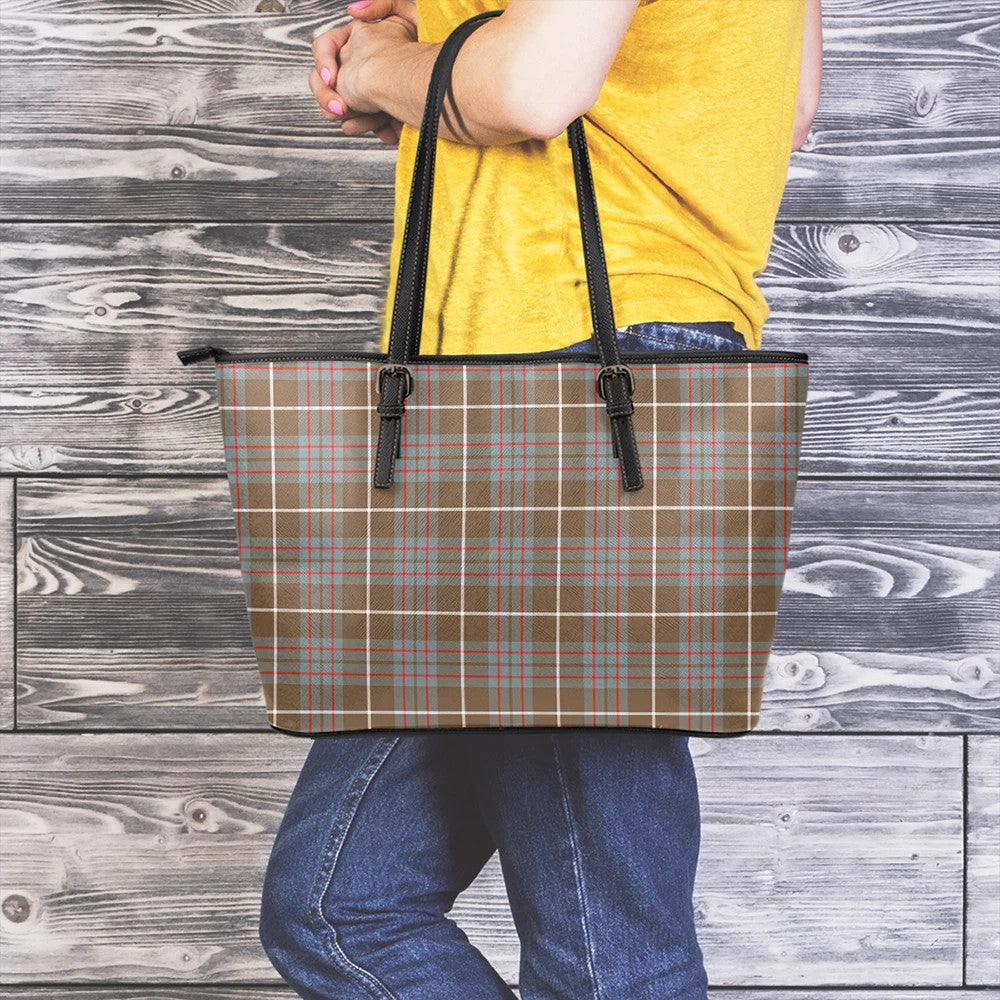 MacIntyre Hunting Weathered Tartan Plaid Leather Tote Bag