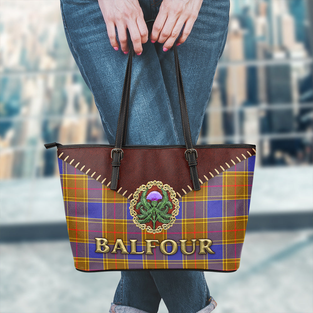 Balfour Modern Tartan Leather Tote Bag Thistle Noble Style