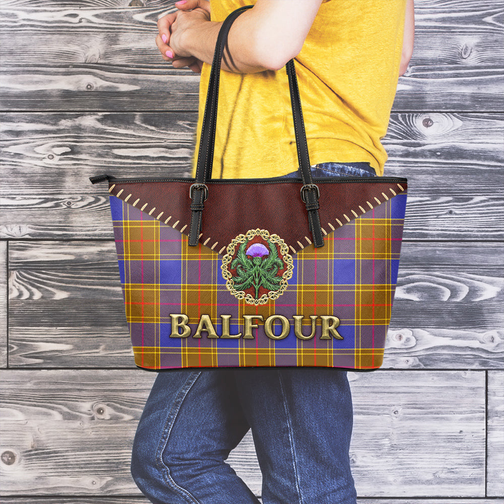 Balfour Modern Tartan Leather Tote Bag Thistle Noble Style