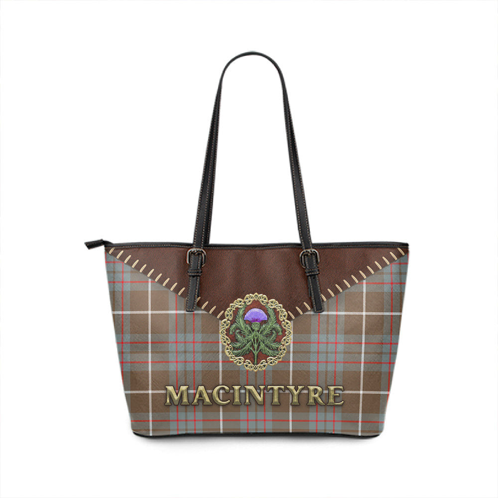 MacIntyre Hunting Weathered Tartan Leather Tote Bag Thistle Noble Style