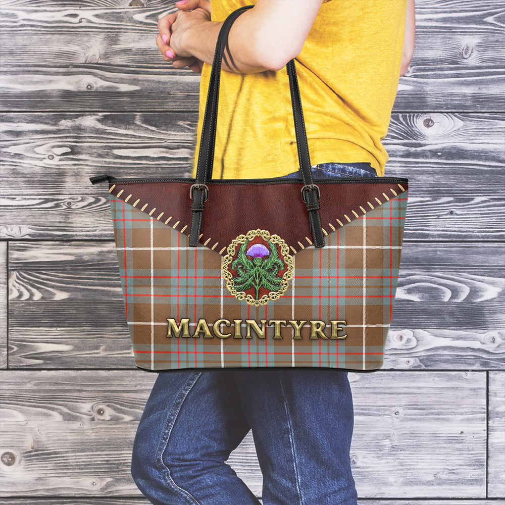 MacIntyre Hunting Weathered Tartan Leather Tote Bag Thistle Noble Style