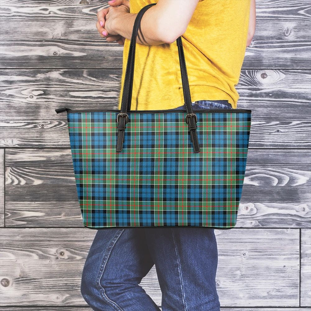 Colquhoun Ancient Tartan Plaid Leather Tote Bag