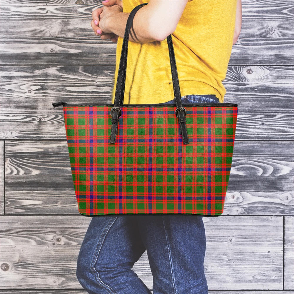 Skene Modern Tartan Plaid Leather Tote Bag