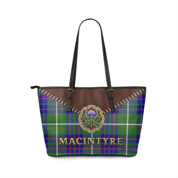 MacIntyre Hunting Modern Tartan Leather Tote Bag Thistle Noble Style