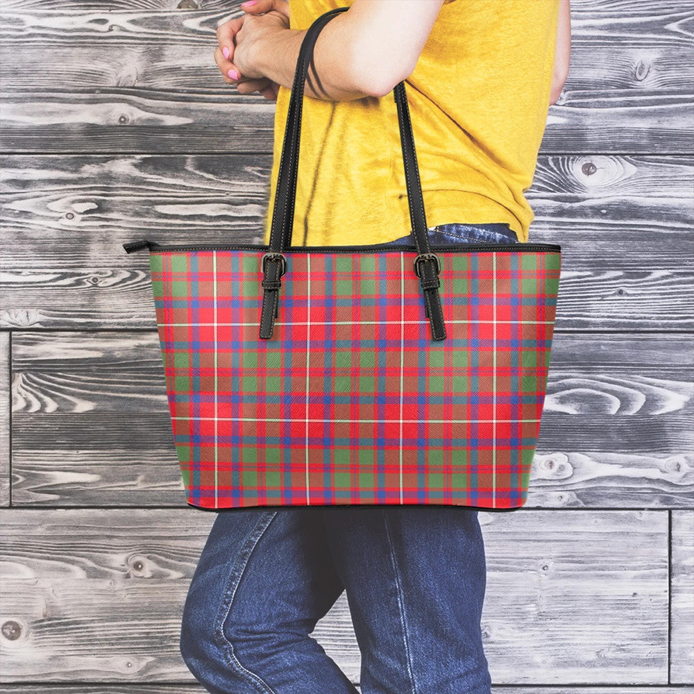 Shaw Red Modern Tartan Plaid Leather Tote Bag