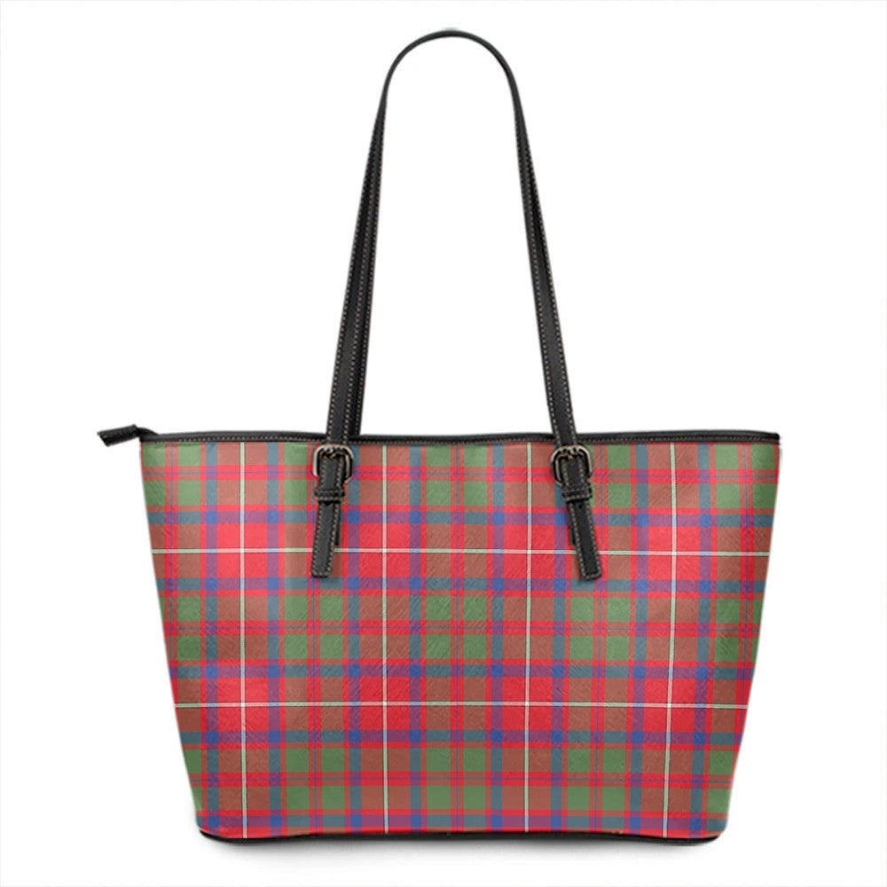 Shaw Red Modern Tartan Plaid Leather Tote Bag