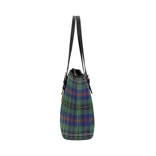 Wood Modern Tartan Crest Leather Tote Bag