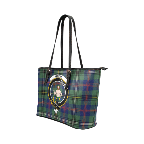 Wood Modern Tartan Crest Leather Tote Bag