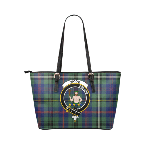 Wood Modern Tartan Crest Leather Tote Bag