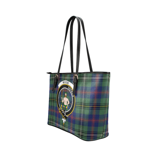 Wood Modern Tartan Crest Leather Tote Bag