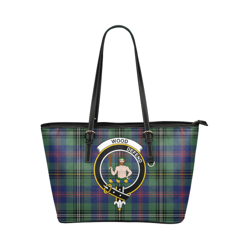 Wood Modern Tartan Crest Leather Tote Bag