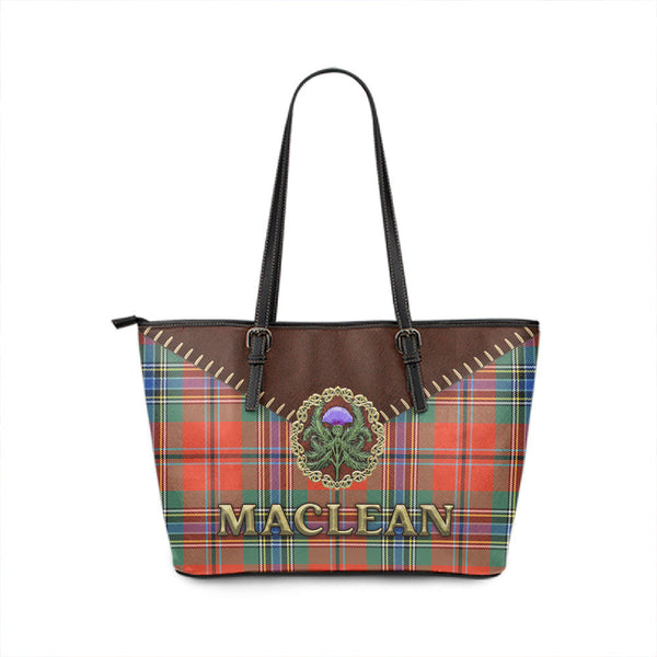 MacLean of Duart Ancient Tartan Leather Tote Bag Thistle Noble Style