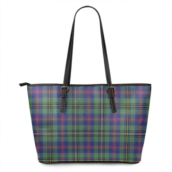 Wood Modern Tartan Plaid Leather Tote Bag